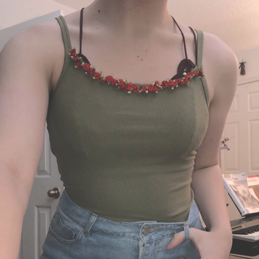 handmade rose lined army green cami